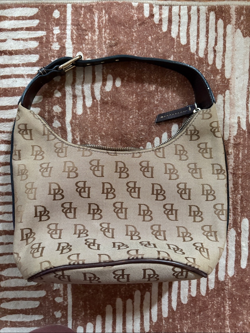 Dooney & Bourke Beige and Brown Signature Shoulder Bag